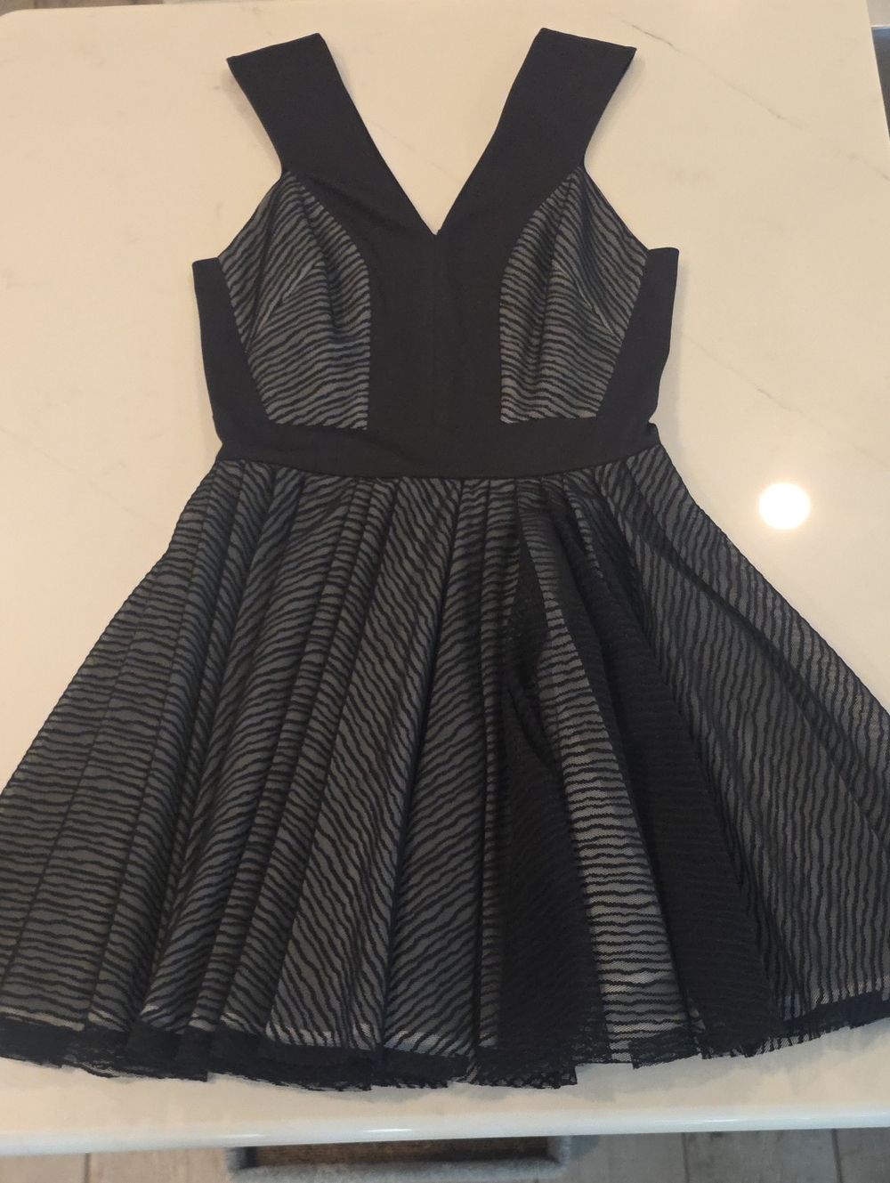 Women's Black Zebra Textured A-Line Dress